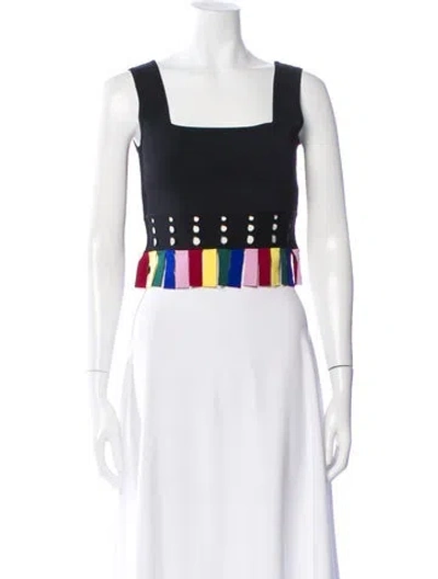 Pre-owned Staud Colorblock Pattern Square Neckline Crop Top In Black