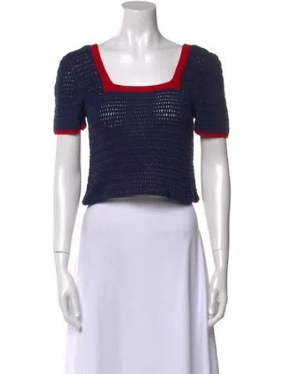 Pre-owned Staud Colorblock Pattern Square Neckline Sweater In Burgundy