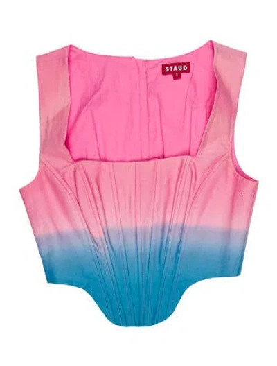 Pre-owned Staud Colorblock Pattern Square Neckline Top In Pink