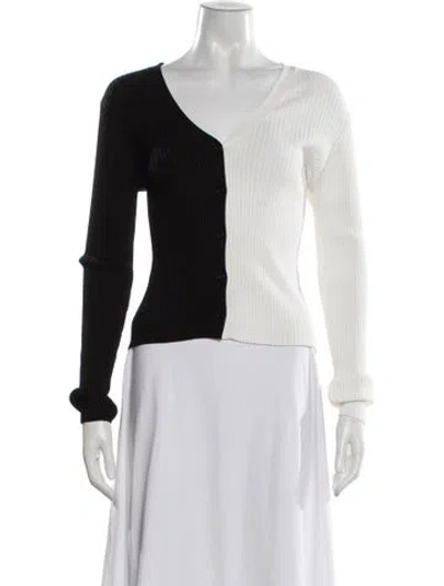 Pre-owned Staud Colorblock Pattern V-neck Button-up Top In Black
