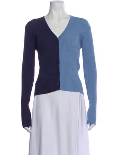 Pre-owned Staud Colorblock Pattern V-neck Button-up Top In Blue