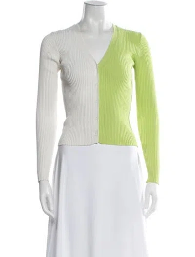 Pre-owned Staud Colorblock Pattern V-neck Button-up Top In Green