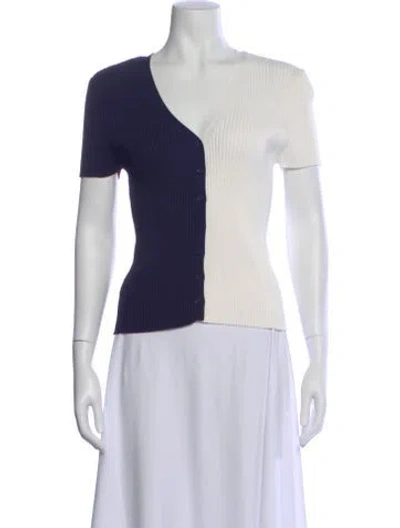 Pre-owned Staud Colorblock Pattern V-neck Button-up Top In Multi