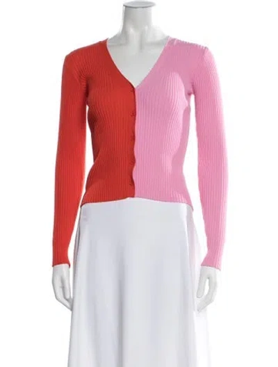 Pre-owned Staud Colorblock Pattern V-neck Button-up Top In Orange