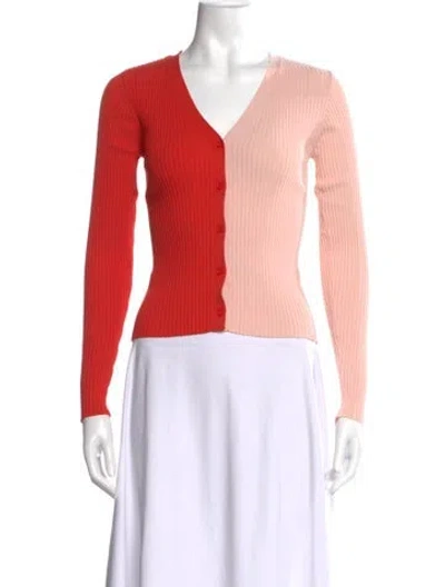 Pre-owned Staud Colorblock Pattern V-neck Button-up Top In Pink