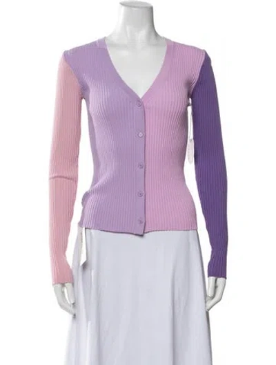 Pre-owned Staud Colorblock Pattern V-neck Button-up Top In Purple