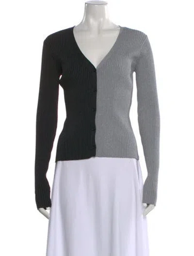 Pre-owned Staud Colorblock Pattern V-neck Button-up Top W/ Tags In Black