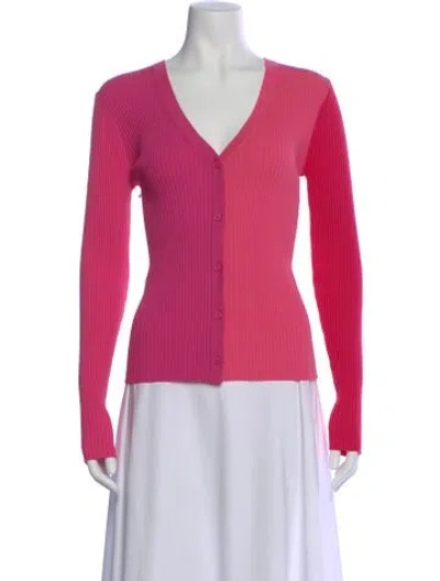 Pre-owned Staud Colorblock Pattern V-neck Button-up Top W/ Tags In Pink