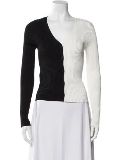 Pre-owned Staud Colorblock Pattern V-neck Crop Top In Black