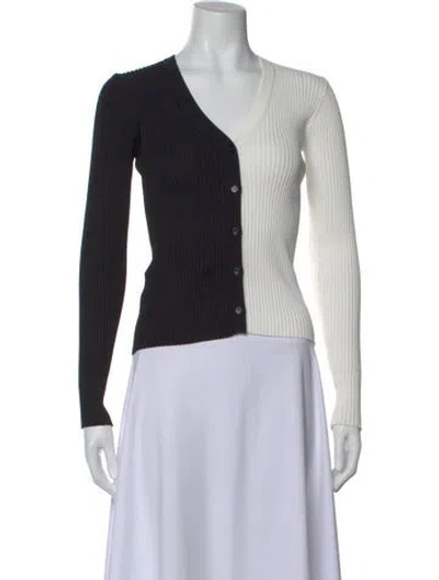 Pre-owned Staud Colorblock Pattern V-neck Sweater In Black