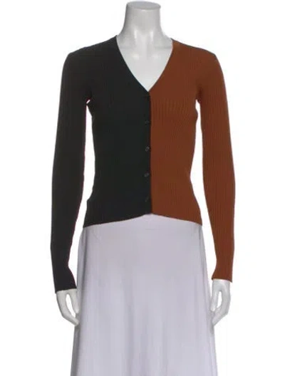 Pre-owned Staud Colorblock Pattern V-neck Sweater In Black