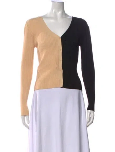 Pre-owned Staud Colorblock Pattern V-neck Sweater In Black