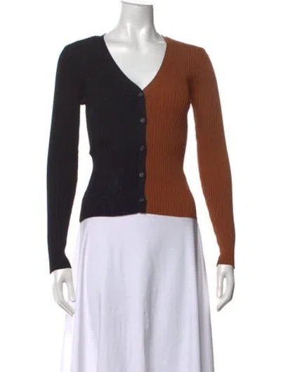 Pre-owned Staud Colorblock Pattern V-neck Sweater In Black