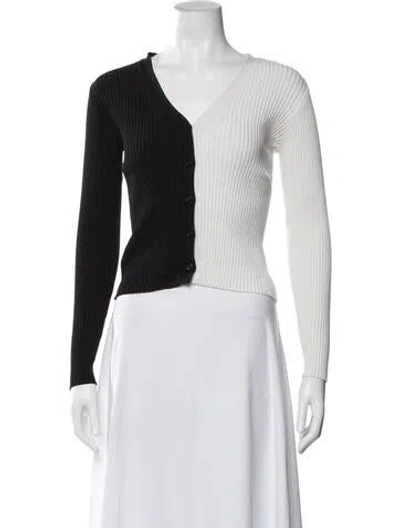 Pre-owned Staud Colorblock Pattern V-neck Sweater In Black