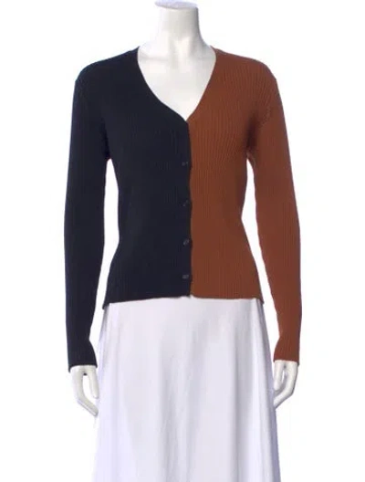 Pre-owned Staud Colorblock Pattern V-neck Sweater In Black/brown