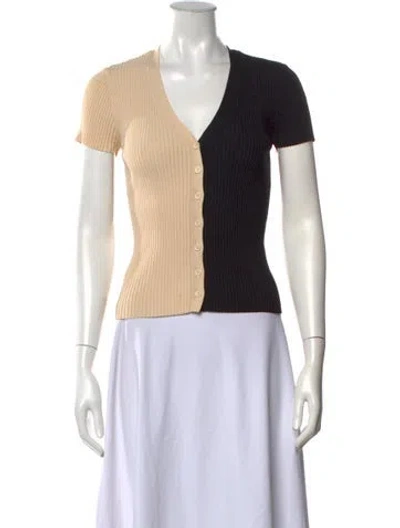 Pre-owned Staud Colorblock Pattern V-neck Sweater In Black/white