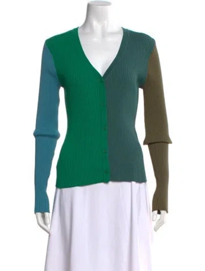 Pre-owned Staud Colorblock Pattern V-neck Sweater In Blue
