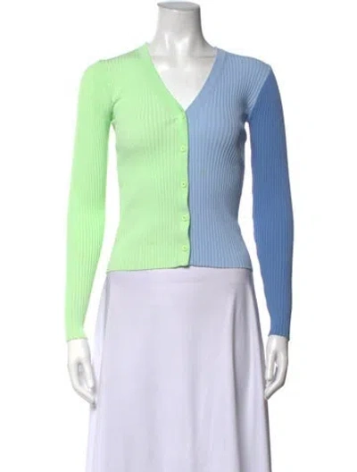 Pre-owned Staud Colorblock Pattern V-neck Sweater In Blue