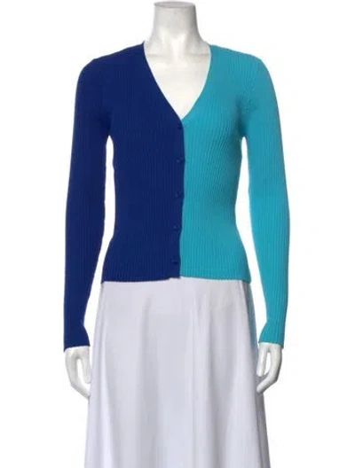 Pre-owned Staud Colorblock Pattern V-neck Sweater In Blue
