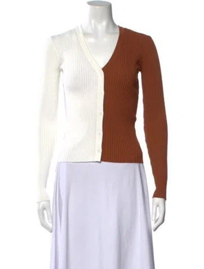 Pre-owned Staud Colorblock Pattern V-neck Sweater In Brown