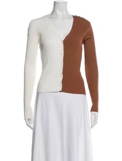 Pre-owned Staud Colorblock Pattern V-neck Sweater In Brown/white