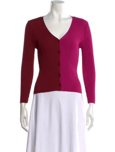 Pre-owned Staud Colorblock Pattern V-neck Sweater In Burgundy