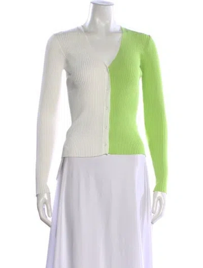 Pre-owned Staud Colorblock Pattern V-neck Sweater In Green