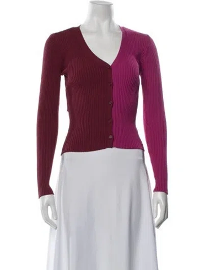 Pre-owned Staud Colorblock Pattern V-neck Sweater In Metallic/pink