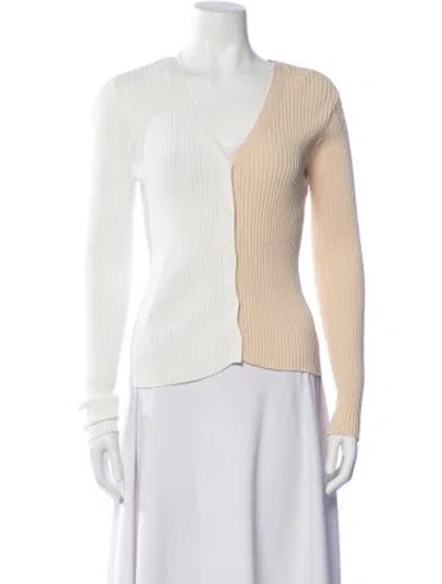 Pre-owned Staud Colorblock Pattern V-neck Sweater In Neutrals