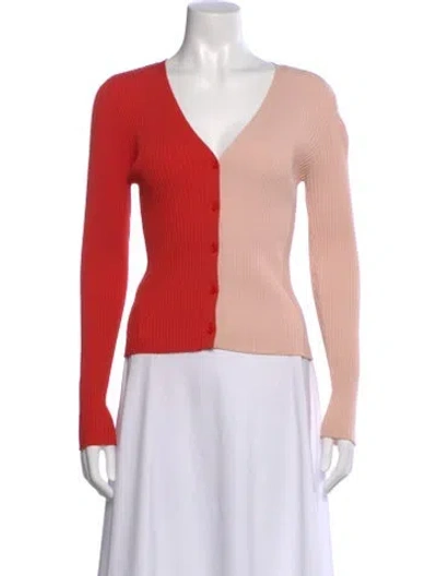 Pre-owned Staud Colorblock Pattern V-neck Sweater In Orange