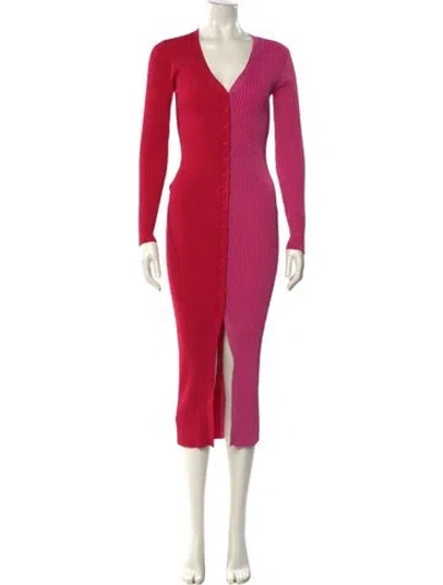 Pre-owned Staud Colorblock Pattern V-neck Sweater In Pink