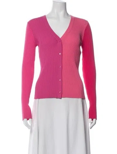 Pre-owned Staud Colorblock Pattern V-neck Sweater In Pink