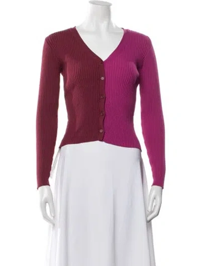 Pre-owned Staud Colorblock Pattern V-neck Sweater In Pink