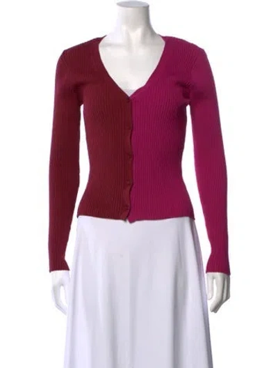 Pre-owned Staud Colorblock Pattern V-neck Sweater In Purple