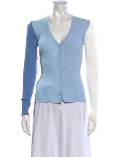 Pre-owned Staud Colorblock Pattern V-neck Sweater W/ Tags In Blue