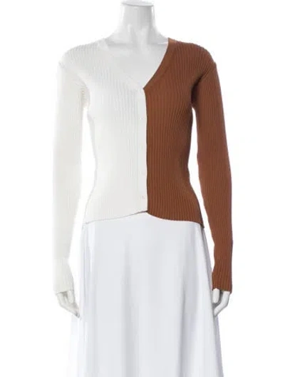 Pre-owned Staud Colorblock Pattern V-neck Sweater In White