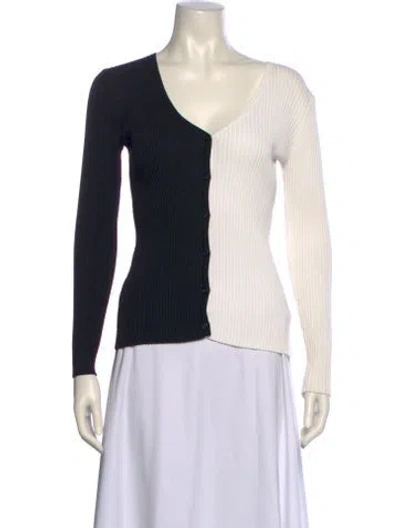 Pre-owned Staud Colorblock Pattern V-neck Top In Black
