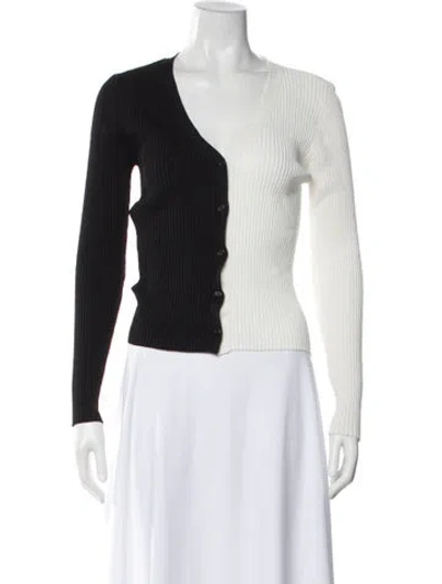 Pre-owned Staud Colorblock Pattern V-neck Top In Black