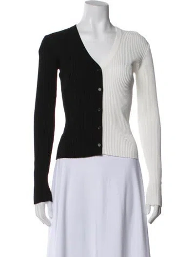 Pre-owned Staud Colorblock Pattern V-neck Top In Black
