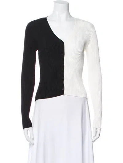 Pre-owned Staud Colorblock Pattern V-neck Top In Black