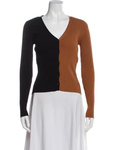 Pre-owned Staud Colorblock Pattern V-neck Top In Black