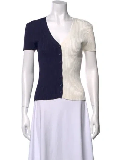 Pre-owned Staud Colorblock Pattern V-neck Top In Black