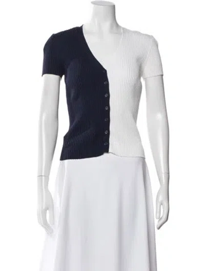 Pre-owned Staud Colorblock Pattern V-neck Top In Black