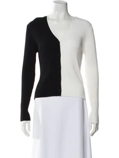 Pre-owned Staud Colorblock Pattern V-neck Top In Black