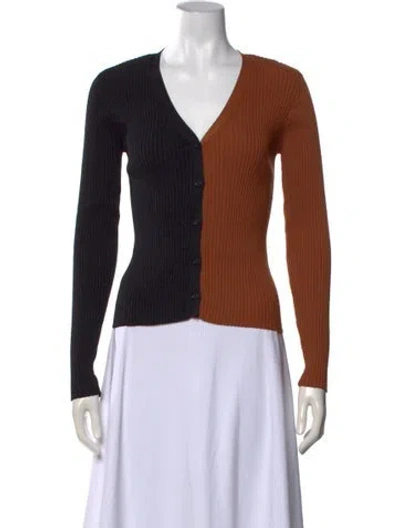 Pre-owned Staud Colorblock Pattern V-neck Top In Brown