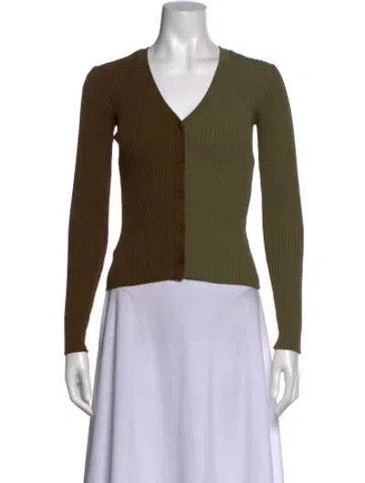 Pre-owned Staud Colorblock Pattern V-neck Top In Green