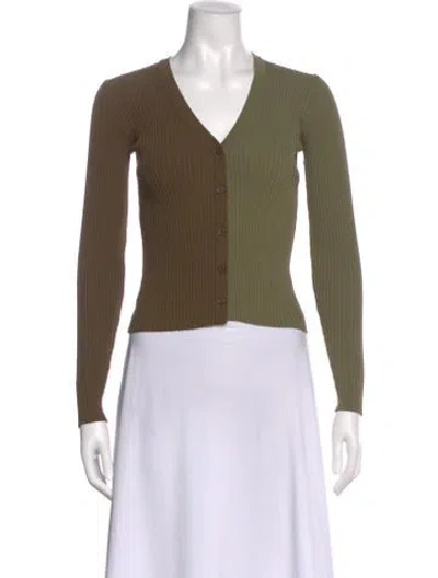 Pre-owned Staud Colorblock Pattern V-neck Top In Green