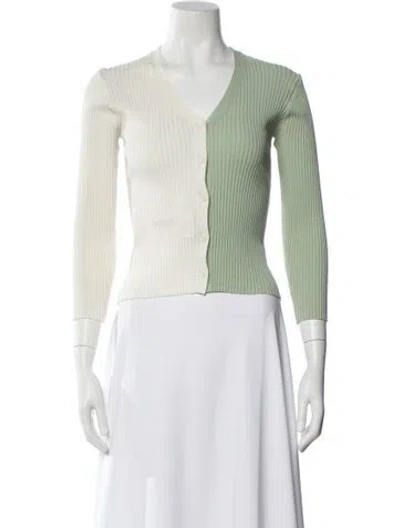 Pre-owned Staud Colorblock Pattern V-neck Top In Green