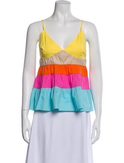 Pre-owned Staud Colorblock Pattern V-neck Top In Multi
