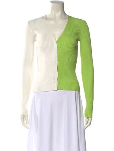 Pre-owned Staud Colorblock Pattern V-neck Top In Neutral